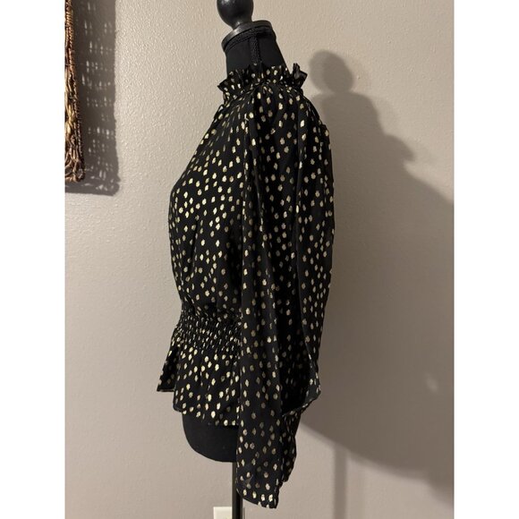 Vince Camuto Holiday Top Gold Black Sleeve Small Long Sleeve NEW - Picture 5 of 11
